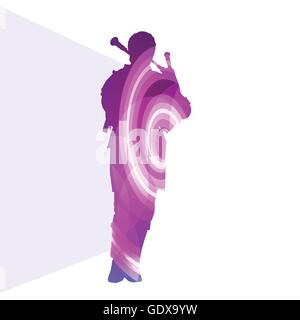 Scottish Bagpiper silhouette uomo vettore illustrazione sfondo concetto colorato trasparente forme curvilinee per poster Illustrazione Vettoriale