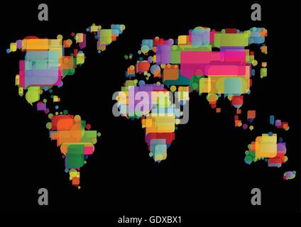 Mappa mondo fatto di coloratissimi fumetti vettore di concetto Illustrazione Vettoriale