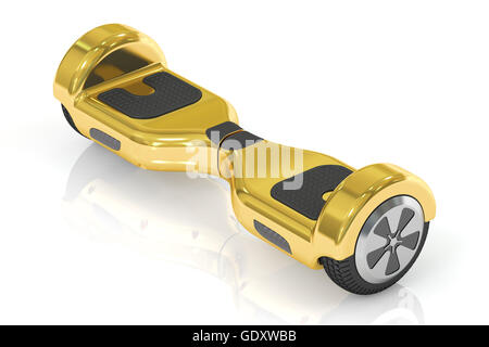 Golden hoverboard o auto-equilibratura di scooter , 3D rendering isolati su sfondo bianco Foto Stock