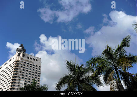 MYANMAR. Yangon. 2014. Hotel e palme Foto Stock