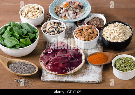 Gli alimenti ricchi di Manganese. Mangiare sano. Foto Stock