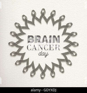 Brain cancer giorno design realizzato di nastri di colore grigio con la tipografia per supporto di sensibilizzazione. Foto Stock