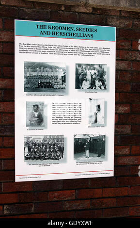 Informazioni poster in Simons Town circa la storica black marinai della Royal Navy in Sud Africa Foto Stock