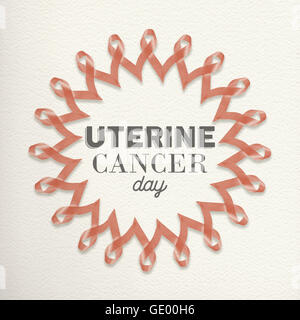 Cancro uterino giorno mandala design realizzato di rosa pesca nastri con la tipografia per supporto di sensibilizzazione. Foto Stock