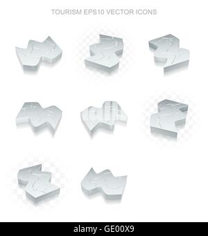 Vacanza set di icone: diverse viste della mappa metallico, le ombre trasparenti, EPS 10 vettore. Illustrazione Vettoriale