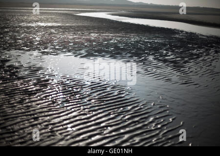 Modelli di onda di sabbia sulla spiaggia, Renesse, Schouwen-Duiveland, Zeeland, Paesi Bassi Foto Stock