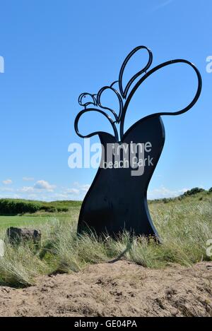 Segno che denota il beach park a Irvine, Ayrshire, in Scozia, Regno Unito Foto Stock