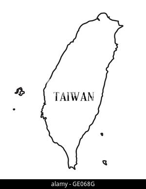 Mappa di contorno della Repubblica cinese di Taiwan su uno sfondo bianco Illustrazione Vettoriale