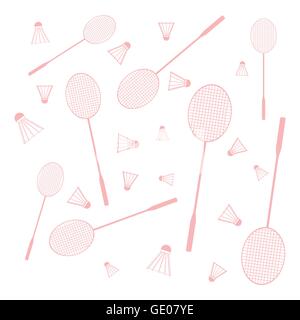 Bella immagine di coloratissimi badminton racchette e volani su sfondo bianco Illustrazione Vettoriale