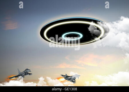 3d illustrazione di oggetto volante non identificato impegnata da forze militari Foto Stock