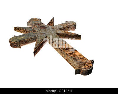 3d illustrazione di una croce arrugginito isolato su sfondo bianco Foto Stock
