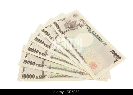 Yen giapponese note. Valuta del Giappone su sfondo bianco Foto Stock