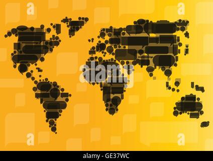 Il concetto di globalizzazione del business e della comunicazione di sfondo vettoriale nozione fatta di mappa del mondo e fumetti Illustrazione Vettoriale