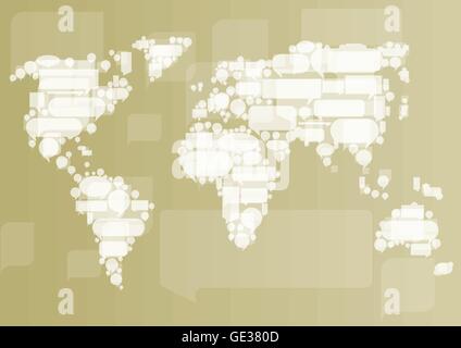 Il concetto di globalizzazione del business e della comunicazione di sfondo vettoriale nozione fatta di mappa del mondo e fumetti Illustrazione Vettoriale