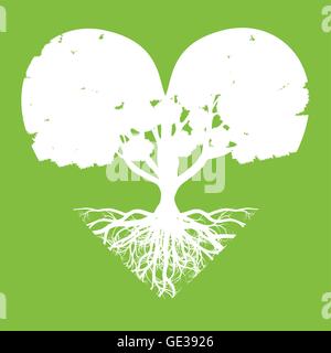 Albero della vita sfondo vettoriale astratto concetto di ecologia forma di cuore stilizzato e albero con radici fatte da immaginazione Illustrazione Vettoriale