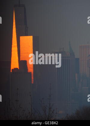 One World Trade Center fotografata da Borough Park Brooklyn, a circa 8 miglia di distanza Foto Stock