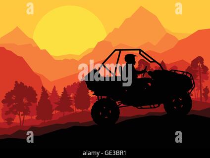 Veicolo fuoristrada quad moto rider nella natura selvaggia di sfondo vettore illustrazione Illustrazione Vettoriale