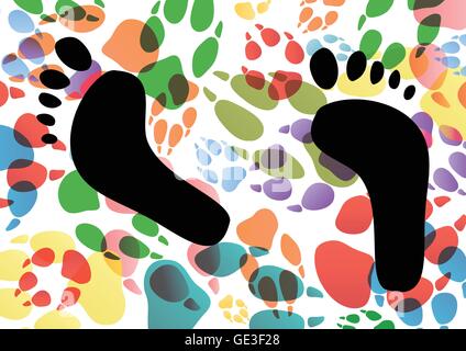 Cane e uomo di footprint sagome illustrazione colorata vettore di fondo Illustrazione Vettoriale
