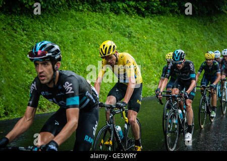 Chris Froome 4 km da Col de Joux piano. Stadio 20 di 2016 Tour de France. Foto Stock