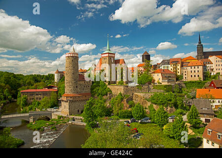 Geografia / viaggi, in Germania, in Sassonia, Bautzen, vecchio acquedotto e Chiesa di St. Michael, San Petrus Cattedrale e della torre del municipio, vista dall'Friedensbruecke (ponte di pace), Additional-Rights-Clearance-Info-Not-Available Foto Stock