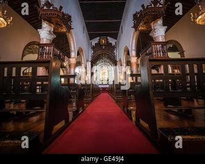 Splendidi interni della chiesa di San Sebastiano in Ponta Delgada, isola Sao Miguel, Azzorre, Portogallo. La foto è stata scattata il 27 Janu Foto Stock