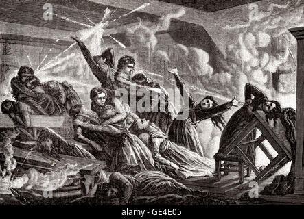 Femmina di alunni di una classe durante l'assedio e il bombardamento di Strasburgo, 1870 Foto Stock