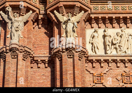 Dettaglio del Arc de Triomf, arco trionfale,in Passeig Lluis Companys, Barcellona, in Catalogna, Spagna Foto Stock