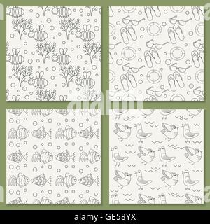 Set di vettore di modelli senza soluzione di continuità per il tema estivo Illustrazione Vettoriale