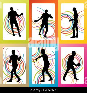Ping-pong player silhouette ping pong Imposta sfondo vettoriale concetto per poster Illustrazione Vettoriale
