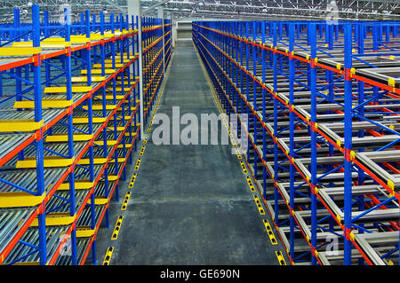 Pallet impianto di scaffalatura di stoccaggio magazzino scaffalature metalliche centro di distribuzione Foto Stock