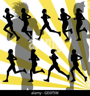 Corridori della maratona dettagliata illustrazione attiva Collezione sagome vettore di fondo Illustrazione Vettoriale