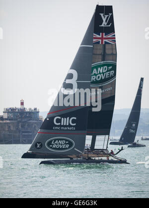 Land Rover BAR competere nel 2016 Coppa America World Series a Portsmouth, Regno Unito Foto Stock