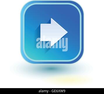 Web blu il pulsante con la freccia a destra segno. Quadrato con angoli arrotondati forma icona con ombra su sfondo bianco. Illustrazione Vettoriale