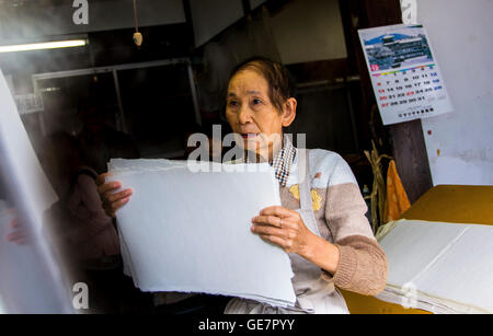 Tecniche di produzione della carta a Gokayama, Giappone Foto Stock