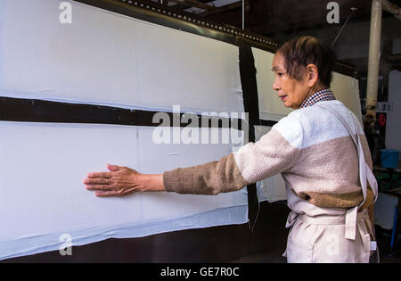 Tecniche di produzione della carta a Gokayama, Giappone Foto Stock