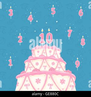 Numero di candele e torta illustrazione vettoriale Illustrazione Vettoriale