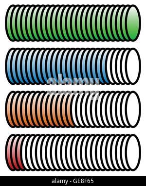 Livello, gli indicatori di progresso con livelli in sequenza da bassa ad alta. Fase, fase indicatori, affrancatrici generiche per la misurazione, pro Illustrazione Vettoriale