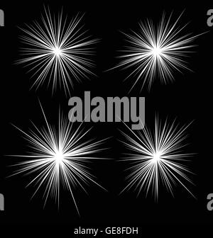 Serie di flash, elementi di abbagliamento. Radiale delle linee di burst. 4 Variazione. Illustrazione Vettoriale
