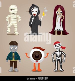Halloween Ghost character design Set, Mistero, vacanze, cultura, Ottobre, decorazione, fantasia, Festa Notturna Illustrazione Vettoriale