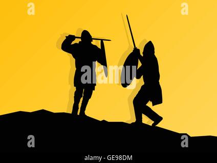 Cavaliere medievale, guerriero lotta vettore concetto di sfondo Illustrazione Vettoriale