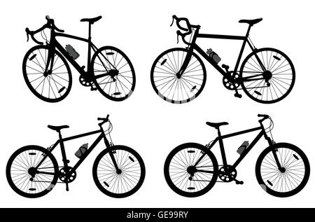 Ciclismo biciclette bike impostare collezione silhouette gruppo sfondo vettoriale illustrazione dettagliata isolato su bianco Illustrazione Vettoriale