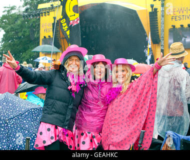 Perth, Scotland, Regno Unito. Il 24 luglio, 2016. Festaioli a riavvolgere 80s festival Scone Palace ,Perth,Scozia,UK,Dancing in the Rain Credito: Derek Allan/Alamy Live News Foto Stock