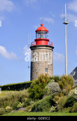 Faro di Granville, un comune nella baia di Saint-Michel nella manche dipartimento in bassa Normandia nel nord-ovest della Francia Foto Stock