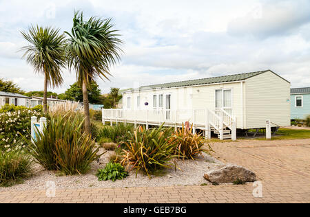 Roulotte statiche in un parco vacanze in Prestatyn, il Galles del Nord, Regno Unito Foto Stock