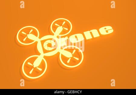 Drone quadrocopter icona. Neon testo shine Foto Stock