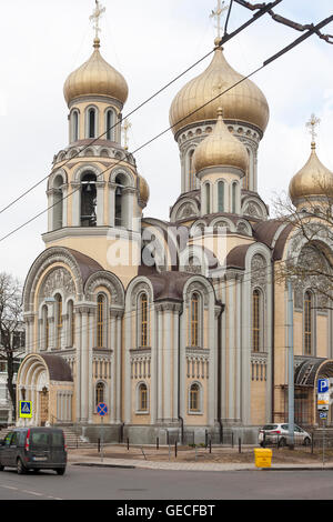 La Chiesa di San Costantino e San Michele con color oro cime di cipolla post restauro di Vilnius, Lituania. Foto Stock