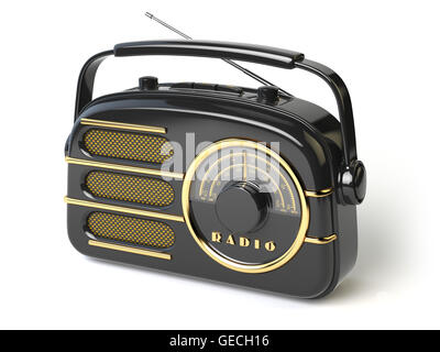 Vintage nero rétro ricevitore radio isolata su bianco. 3d illustrazione Foto Stock