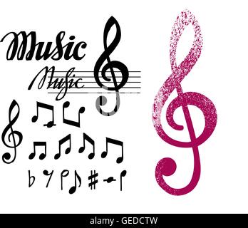 Note e chiave di violino. Serie di musica gli elementi di design o icone Illustrazione Vettoriale