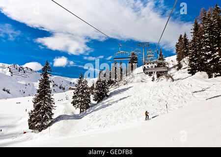 Ski seggiovia nelle Alpi, Mayerhofen Austria Foto Stock