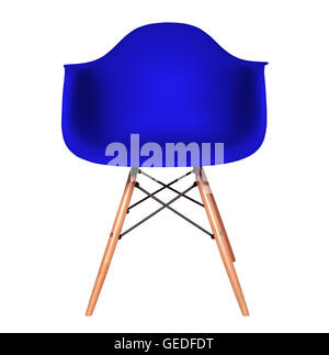 Colore blu sedia in plastica isolato su bianco Foto Stock